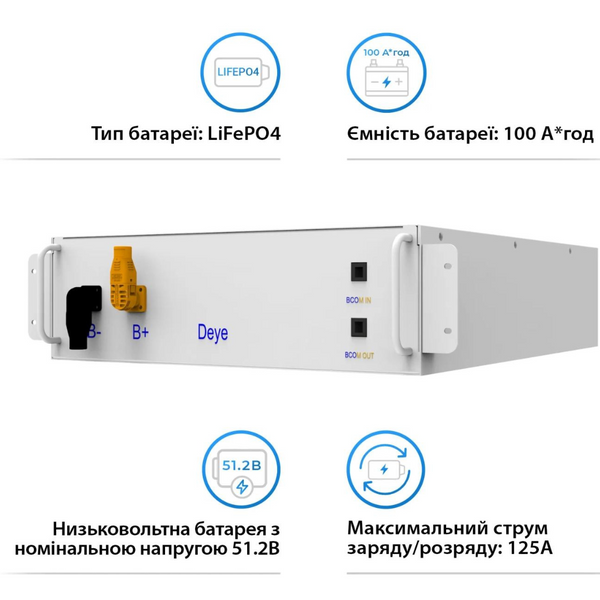 Комплект DEYE BOS-G LiFePO4 HV 51.2v 100AH, 20,48кВт⋅год BOS-G-2 фото