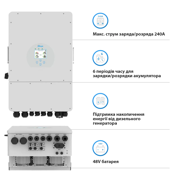 Гібридний інвертор DEYE SUN-12K-SG04LP3-EU SUN-12K-SG04LP3-EU фото