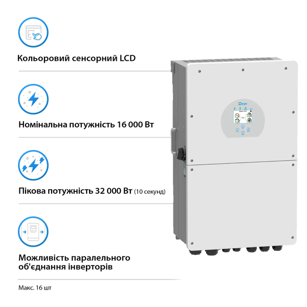 Гібридний інвертор DEYE SUN-16K-SG01LP1-EU (SUN-16K-SG02LP1-EU/SUN-16K-SG01LP1-EU) DEYE SUN-16K-SG01LP1-EU фото