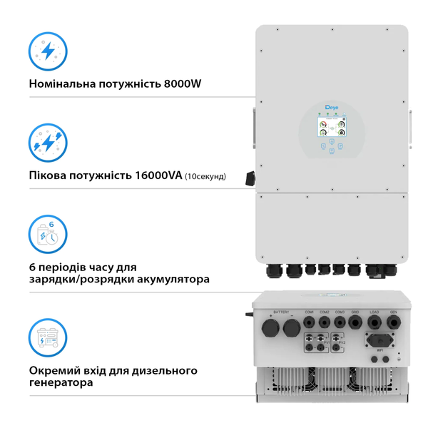 Гібридний інвертор DEYE SUN-8K-SG01LP1 SUN-8K-SG01LP1 фото