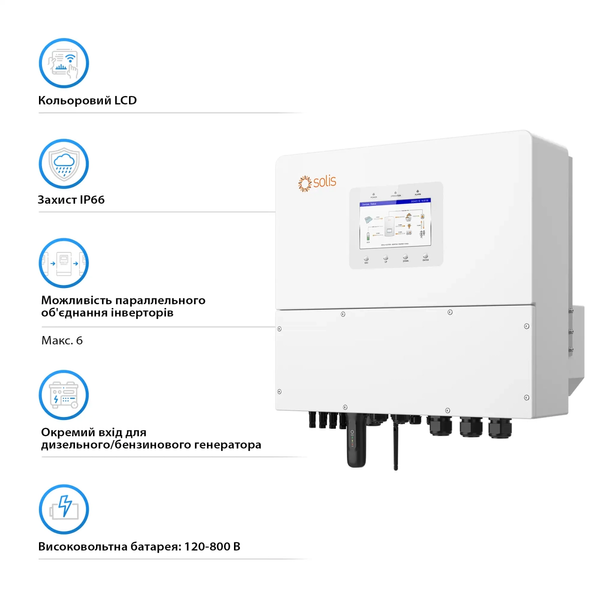 Гібридний інвертор Solis S6-EH3P20K-H 20KW HV-battery 2 MPPT Wi-Fi 220/380V Трифазний S6-EH3P20K-H фото